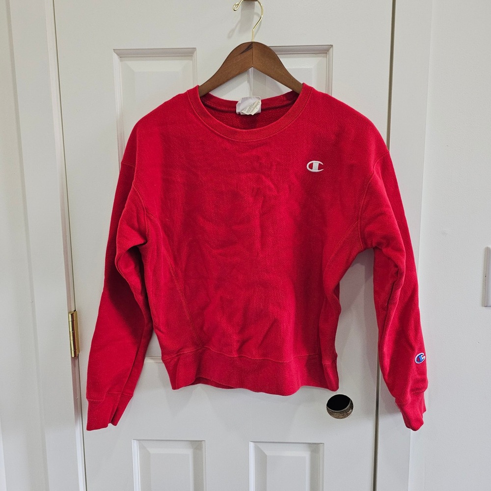 Champion Reverse Weave Red Crewneck Sweatshirt GF750 Embroidered Logo Small